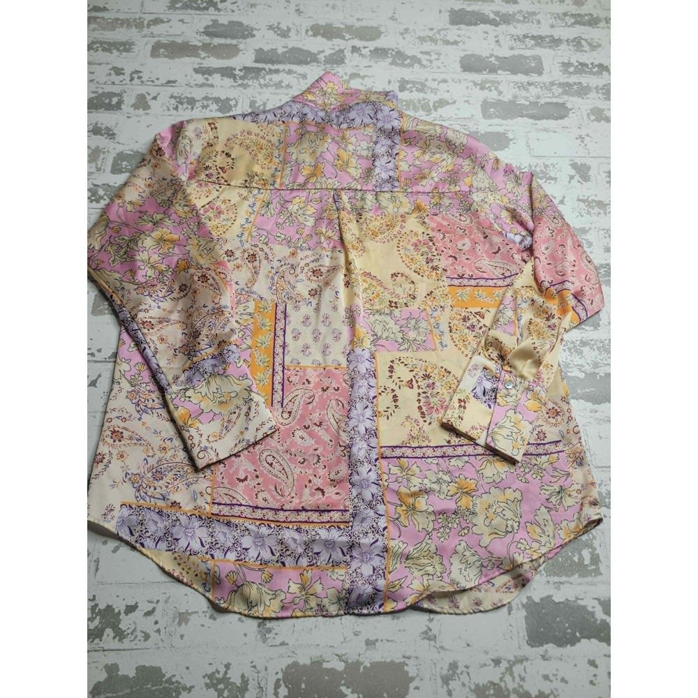 ZARA Paisley Patchwork Print Long Sleeve‎ Button Up Blouse Women's Small - Picture 2 of 5